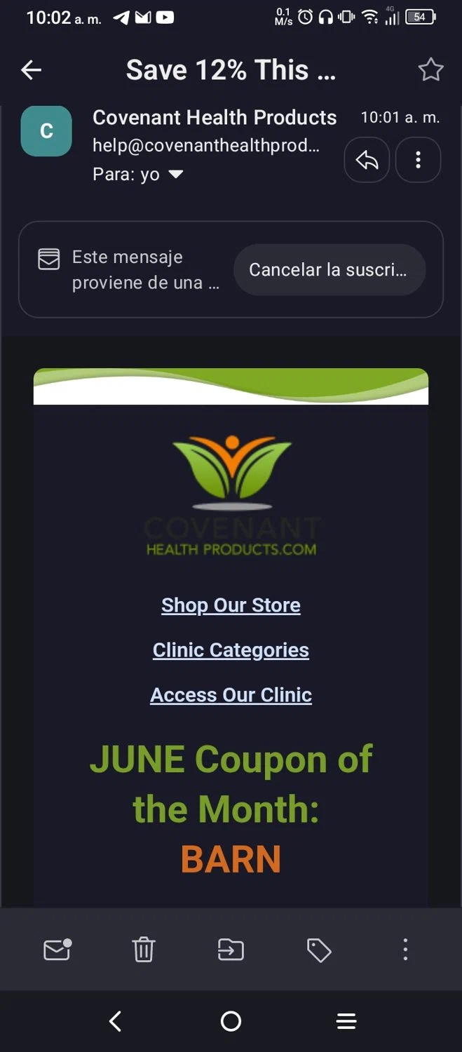 Covenant Health Products promo code screenshot showing code BARN applied at Covenant Health Products checkout page. Uploaded by SimplyCodes community member josemiguelaponte on Jun 5, 2026