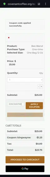 KINGWAYNE coupon verification screenshot