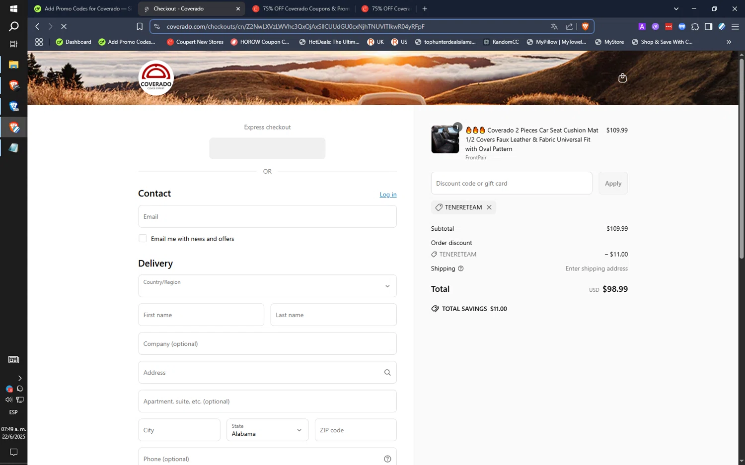 Coverado promo code screenshot showing code TENERETEAM applied at Coverado checkout page. Uploaded by SimplyCodes community member SwiftLogic2048 on Jun 22, 2025