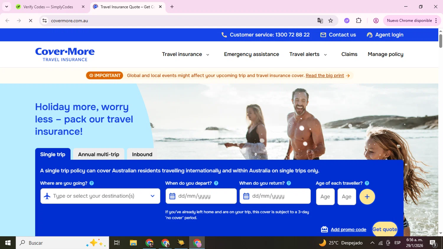 Cover-More promo code screenshot showing code FESTIVE applied at Cover-More checkout page. Uploaded by SimplyCodes community member TokenAce5969 on Jan 29, 2026