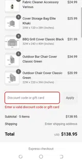 Coverstore coupon verification screenshot