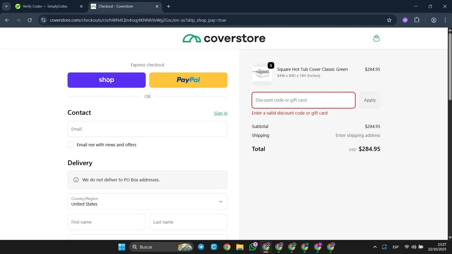 Coverstore coupon code screenshot showing code FLASH30 applied at Coverstore checkout page. Uploaded by SimplyCodes community member CleverFalcon6244 on Oct 23, 2025