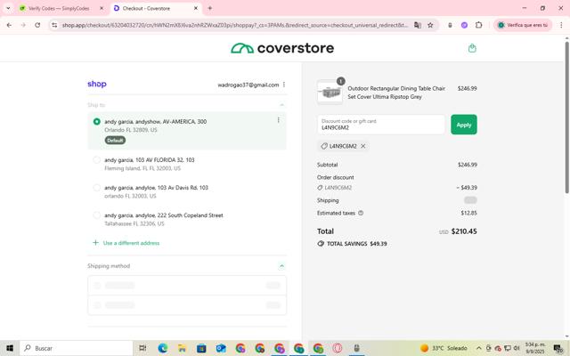Coverstore checkout page showing Coverstore coupon code box | Screenshot taken by SimplyCodes community member on Sep 9, 2025