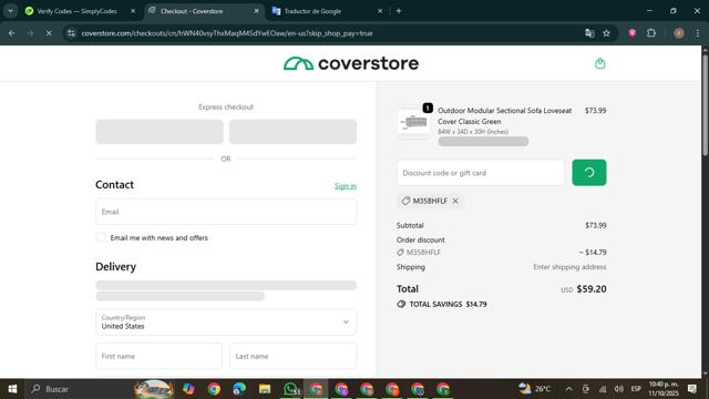 Coverstore checkout page showing Coverstore coupon code box | Screenshot taken by SimplyCodes community member on Oct 12, 2025