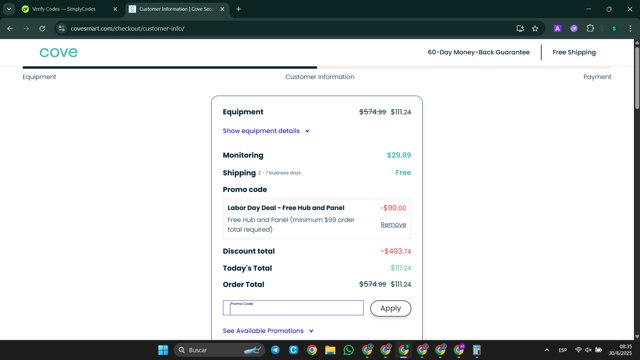 Cove Security checkout page showing Cove Security promo code box | Screenshot taken by SimplyCodes community member on Aug 30, 2025