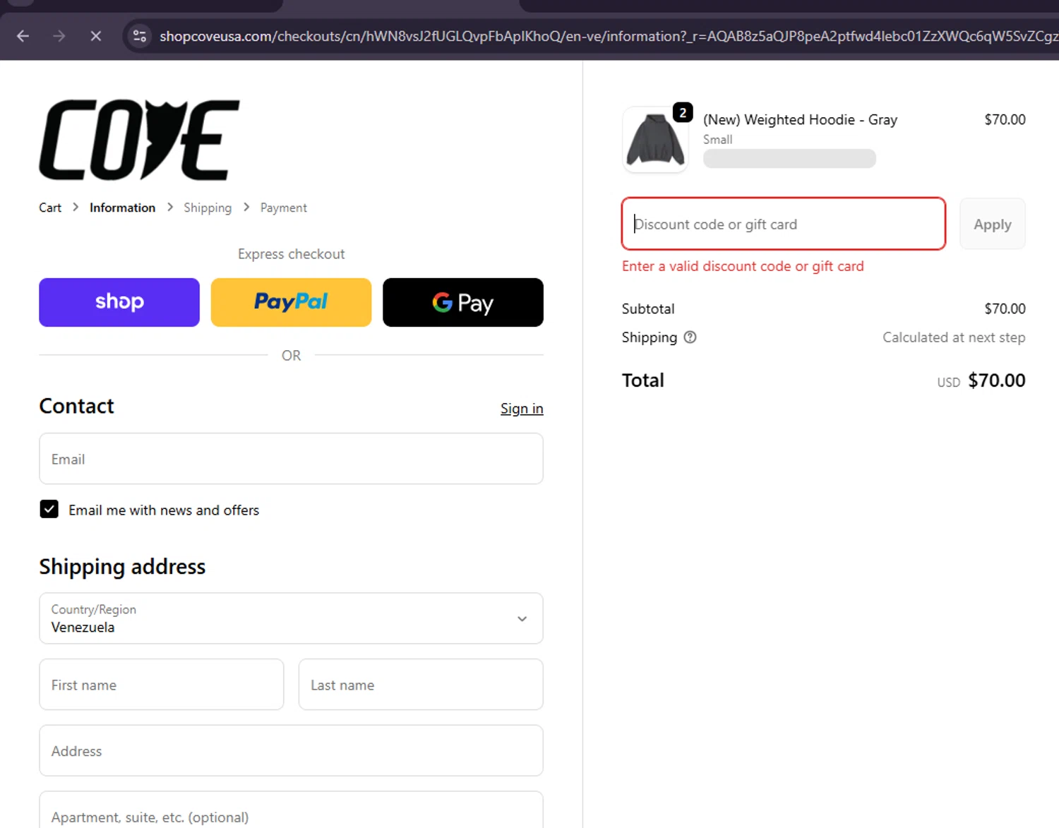 Cove USA discount code screenshot showing code COVEVIP applied at Cove USA checkout page. Uploaded by SimplyCodes community member MoneySage8222 on Feb 18, 2026