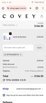 Covey coupon verification screenshot