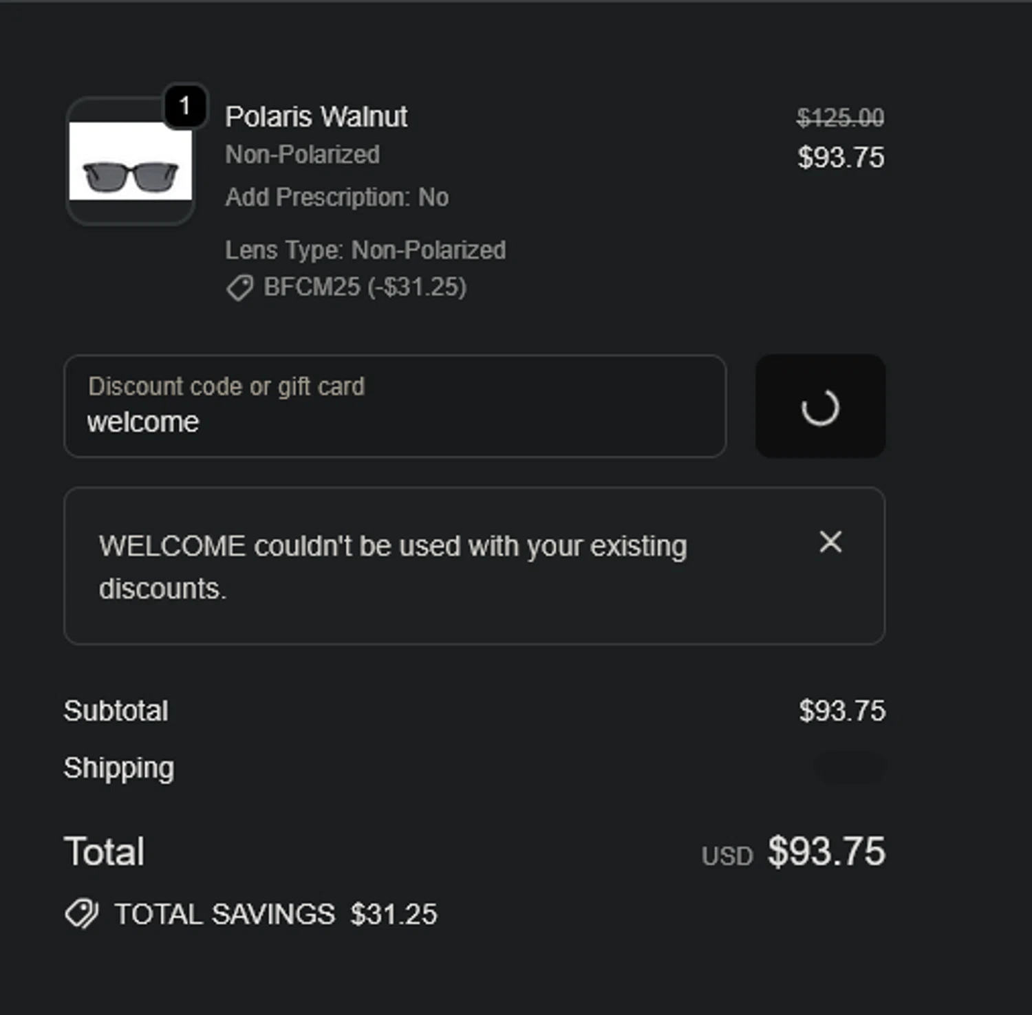 Covry discount code screenshot showing code welcome applied at Covry checkout page. Uploaded by SimplyCodes community member xocelot44x on Dec 2, 2025