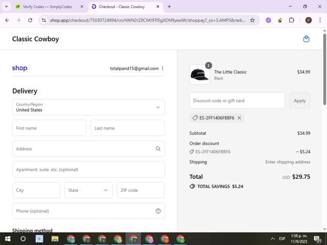 Cowboy checkout page showing Cowboy promo code box | Screenshot taken by SimplyCodes community member on Sep 11, 2025