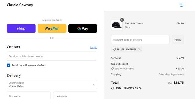 Cowboy checkout page showing Cowboy promo code box | Screenshot taken by SimplyCodes community member on Sep 7, 2025