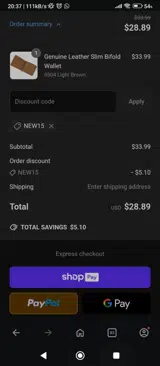 New15 coupon verification screenshot
