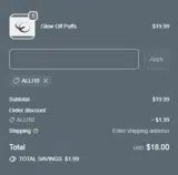 ALLI10 coupon verification screenshot