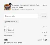 GETNOW15 coupon verification screenshot