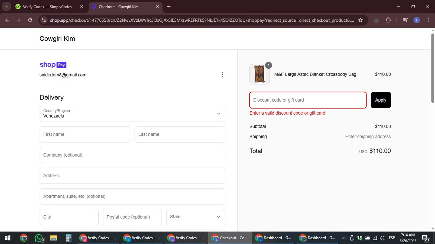 Cowgirl Kim coupon code screenshot showing code LOVEBUG applied at Cowgirl Kim checkout page. Uploaded by SimplyCodes community member snidertom8 on Mar 26, 2025