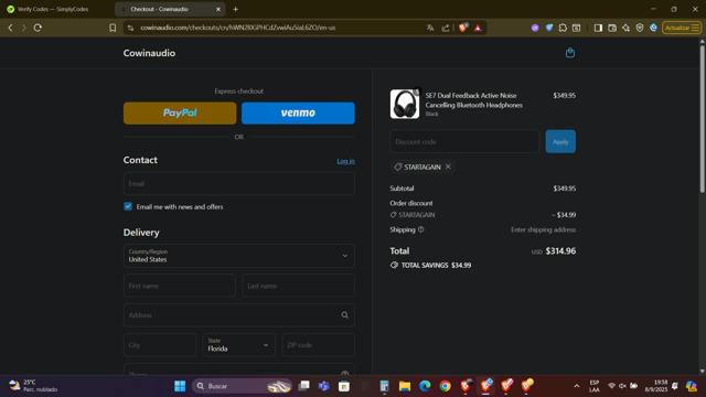 Cowin checkout page showing Cowin promo code box | Screenshot taken by SimplyCodes community member on Sep 8, 2025
