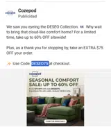 DESEO75 coupon verification screenshot
