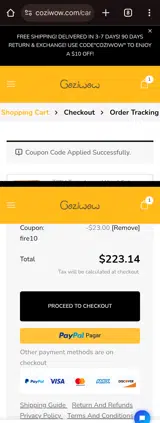 Coziwow coupon verification screenshot