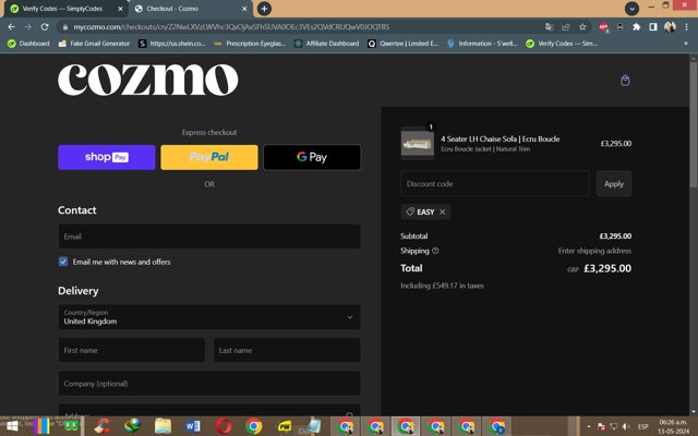 Cozmo checkout page showing Cozmo promo code box | Screenshot taken by SimplyCodes community member on May 13, 2024