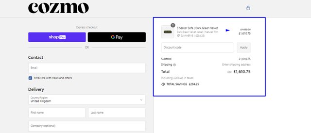 Cozmo checkout page showing Cozmo promo code box | Screenshot taken by SimplyCodes community member on Jul 30, 2024