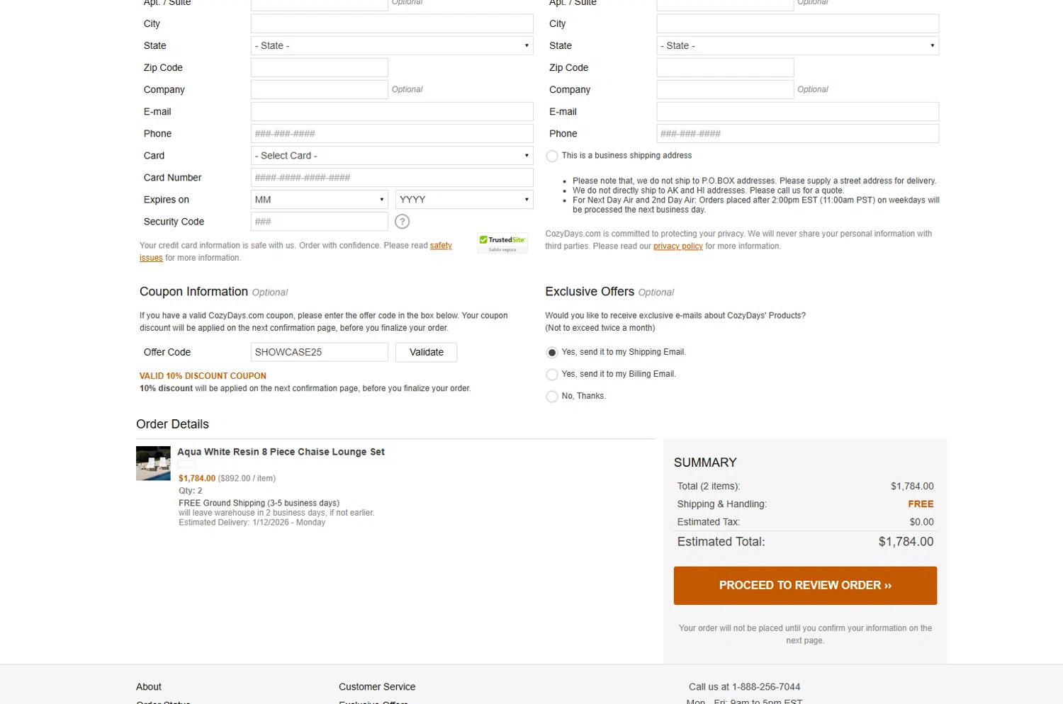 CozyDays checkout page showing CozyDays coupon code box | Screenshot taken by SimplyCodes community member on Jan 6, 2026