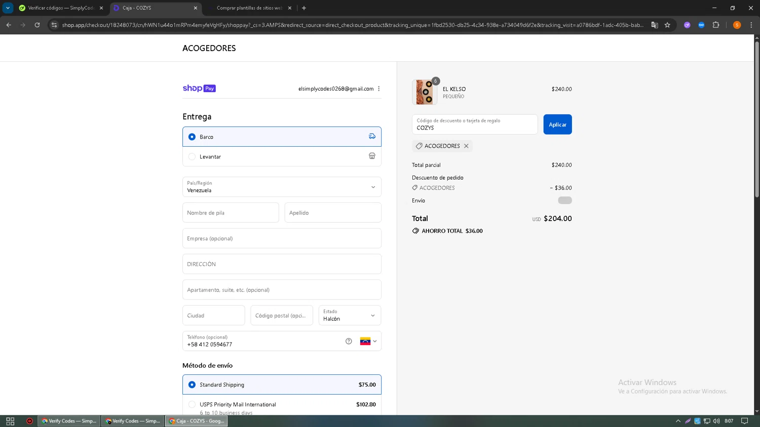 Cozys Blankets discount code screenshot showing code COZYS applied at Cozys Blankets checkout page. Uploaded by SimplyCodes community member MangoFC on Aug 17, 2025