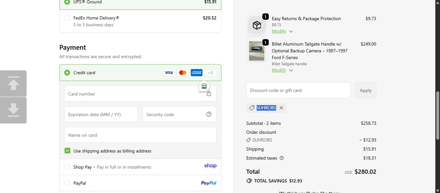 CP Addict discount code screenshot showing code SUHROBS applied at CP Addict checkout page. Uploaded by SimplyCodes community member 111111 on Dec 28, 2025