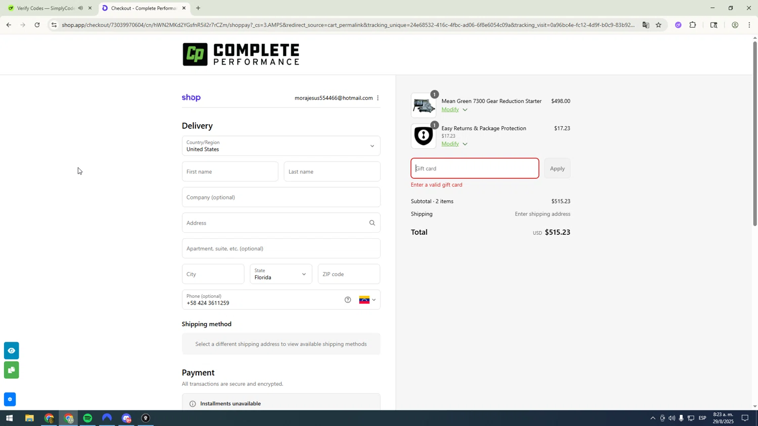 CP Addict discount code screenshot showing code SUHROBS applied at CP Addict checkout page. Uploaded by SimplyCodes community member sfdfgdsfgdfgdfg on Aug 29, 2025