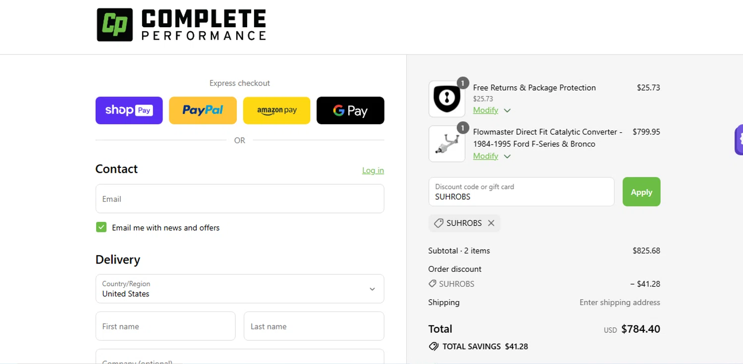 CP Addict discount code screenshot showing code SUHROBS applied at CP Addict checkout page. Uploaded by SimplyCodes community member shark12 on Jul 31, 2025