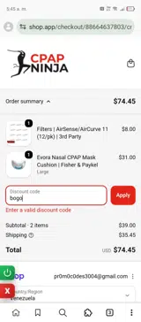 CPAP Ninja coupon verification screenshot