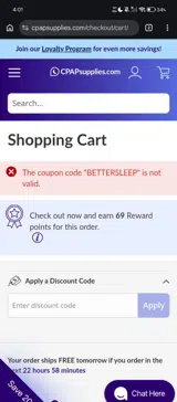 CPAPsupplies.com coupon verification screenshot