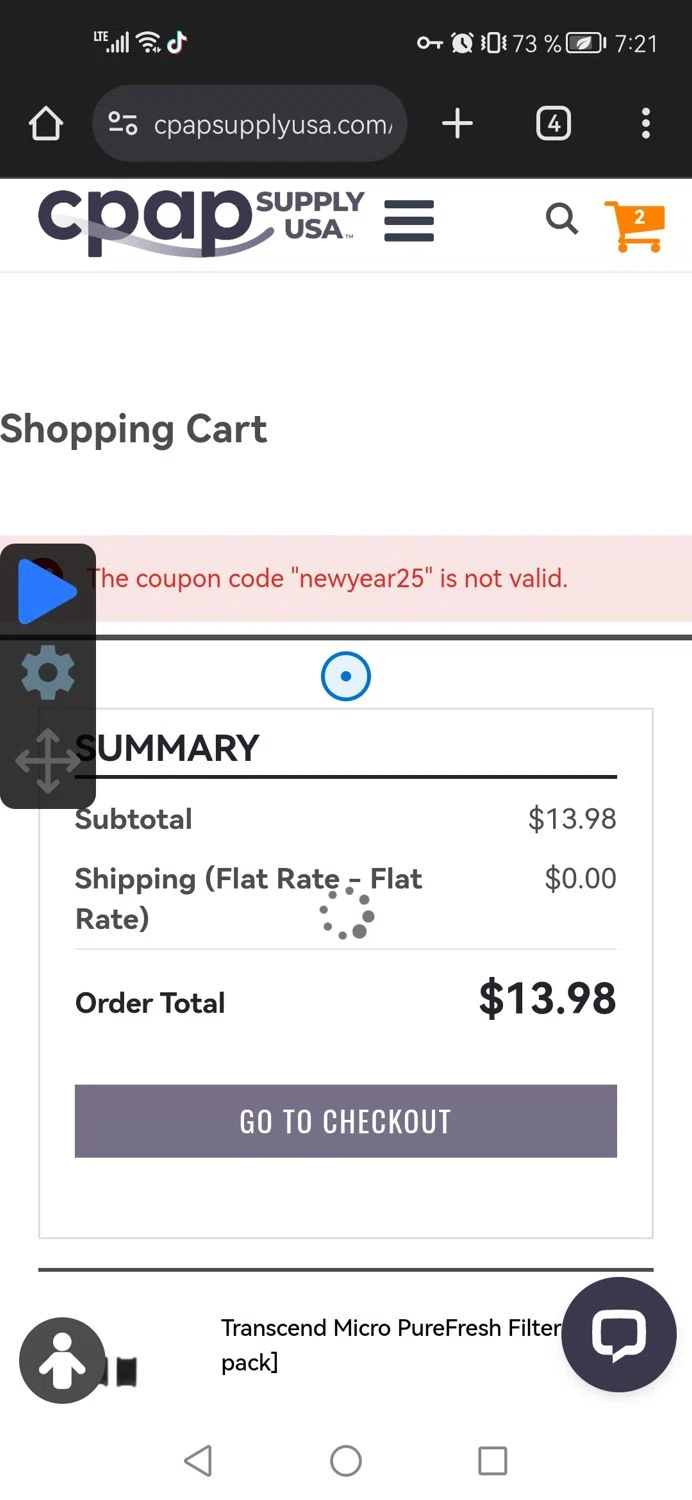CPAP Supply USA discount code screenshot showing code newyear25 applied at CPAP Supply USA checkout page. Uploaded by SimplyCodes community member OriCarol on Feb 5, 2025