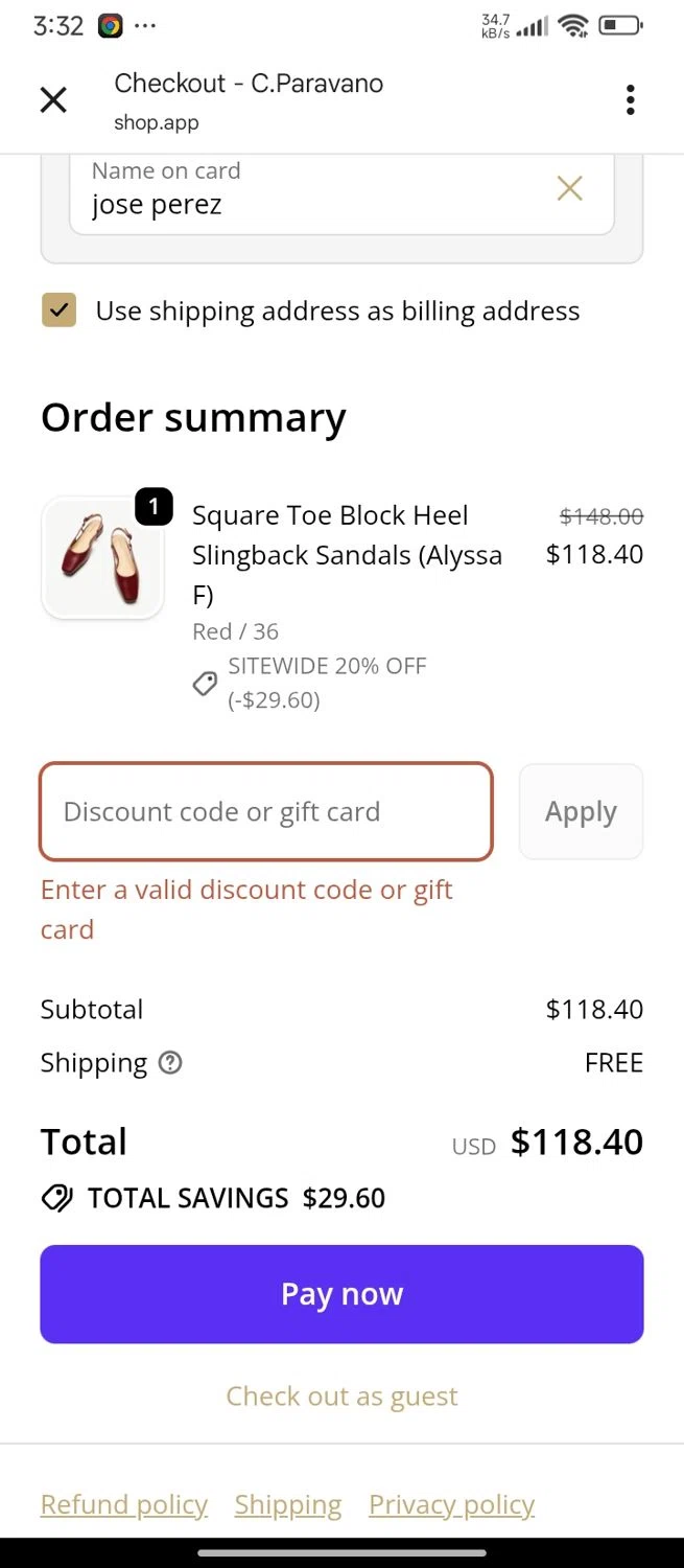 C.Paravano promo code screenshot showing code VD20 applied at C.Paravano checkout page. Uploaded by SimplyCodes community member SilverMaven7655 on Oct 30, 2025