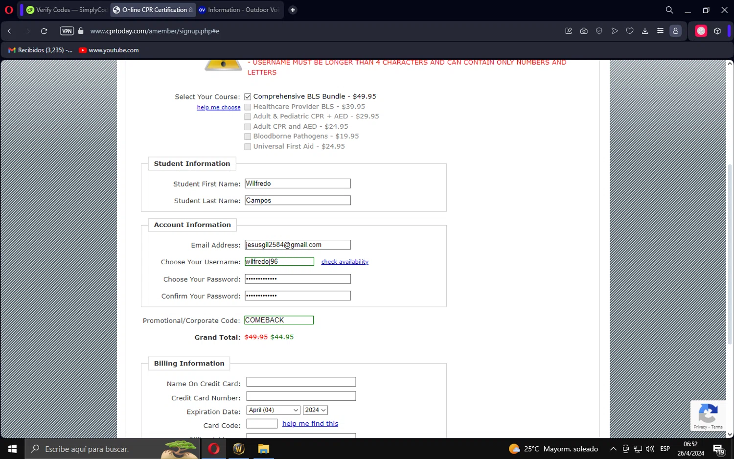 CPRToday! checkout page showing CPRToday! promo code box | Screenshot taken by SimplyCodes community member on Apr 26, 2024