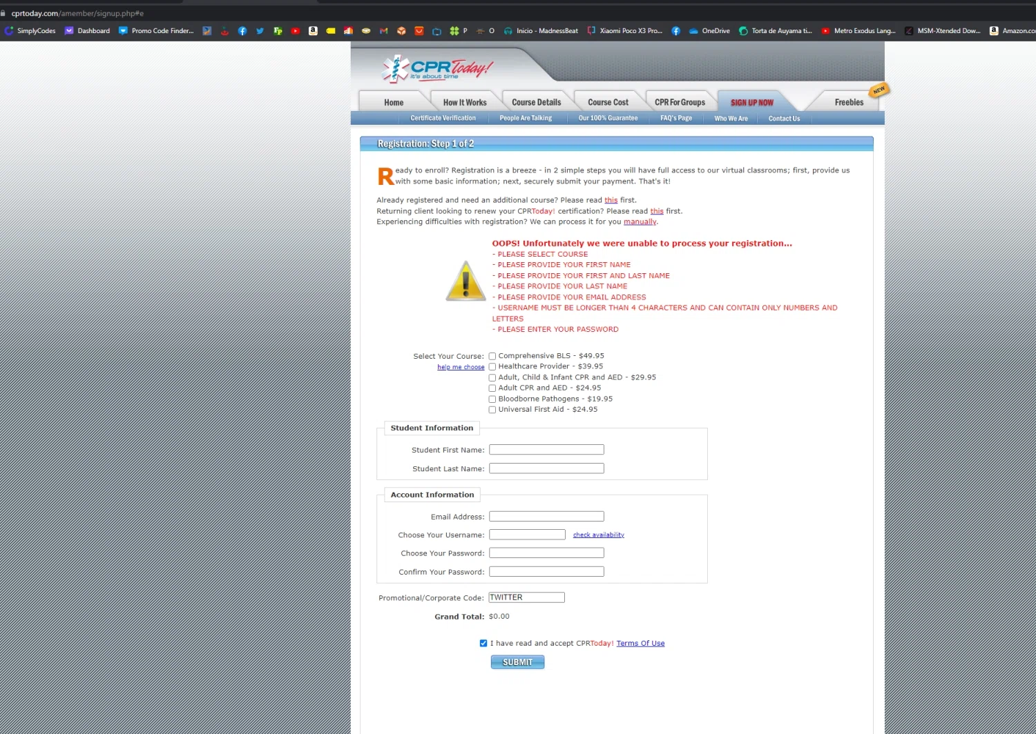 CPRToday! checkout page showing CPRToday! promo code box | Screenshot taken by SimplyCodes community member on Mar 28, 2023