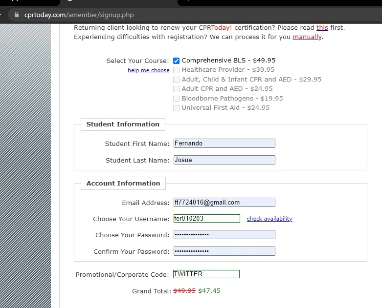 CPRToday! checkout page showing CPRToday! promo code box | Screenshot taken by SimplyCodes community member on Nov 3, 2022