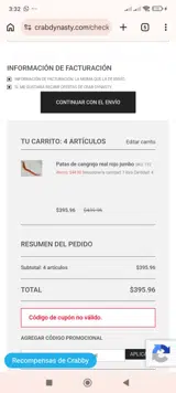 Crab Dynasty coupon verification screenshot