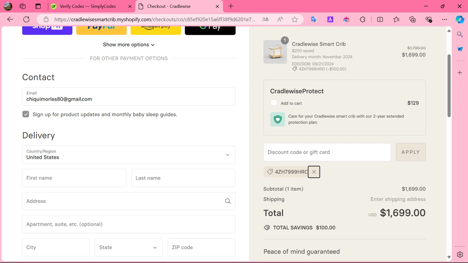 where to use Cradlewise promo code box