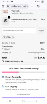 Regan coupon verification screenshot