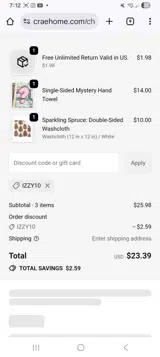 Izzy10 coupon verification screenshot