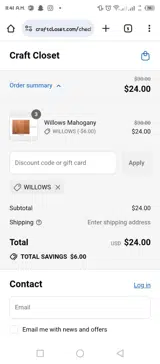 Willows coupon verification screenshot
