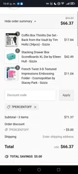 7PERCENTOFF coupon verification screenshot