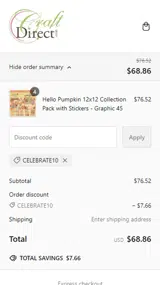 CELEBRATE10 coupon verification screenshot