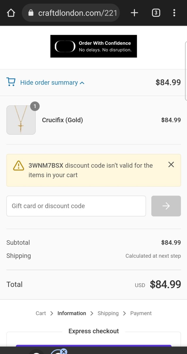 CRAFTD London checkout page showing CRAFTD London discount code box | Screenshot taken by SimplyCodes community member on Feb 10, 2023