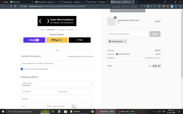 CRAFTD London checkout page showing CRAFTD London discount code box | Screenshot taken by SimplyCodes community member on Jan 27, 2023