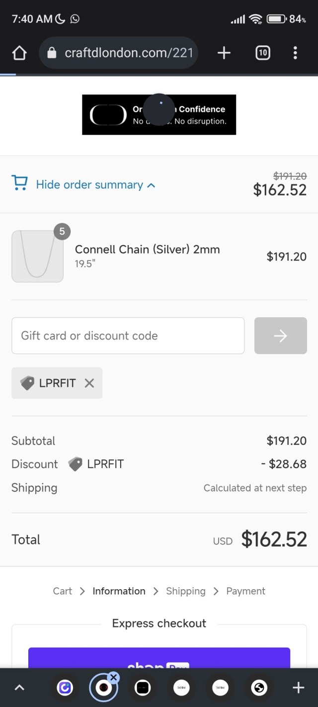 CRAFTD London checkout page showing CRAFTD London discount code box | Screenshot taken by SimplyCodes community member on Jan 27, 2023
