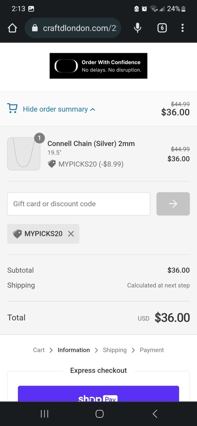 CRAFTD London checkout page showing CRAFTD London discount code box | Screenshot taken by SimplyCodes community member on Mar 24, 2023