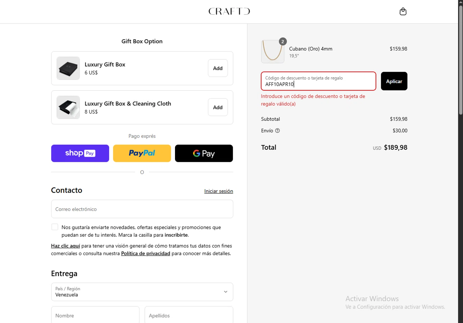 CRAFTD London discount code screenshot showing code AFF10APR10 applied at CRAFTD London checkout page. Uploaded by SimplyCodes community member LegendaryCurator4133 on Aug 11, 2025