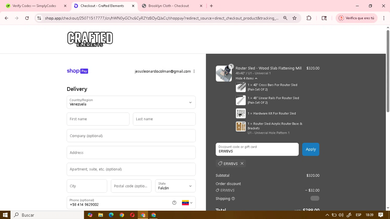 Crafted Elements discount code screenshot showing code ERWBVS applied at Crafted Elements checkout page. Uploaded by SimplyCodes community member junojuno on Jul 23, 2025