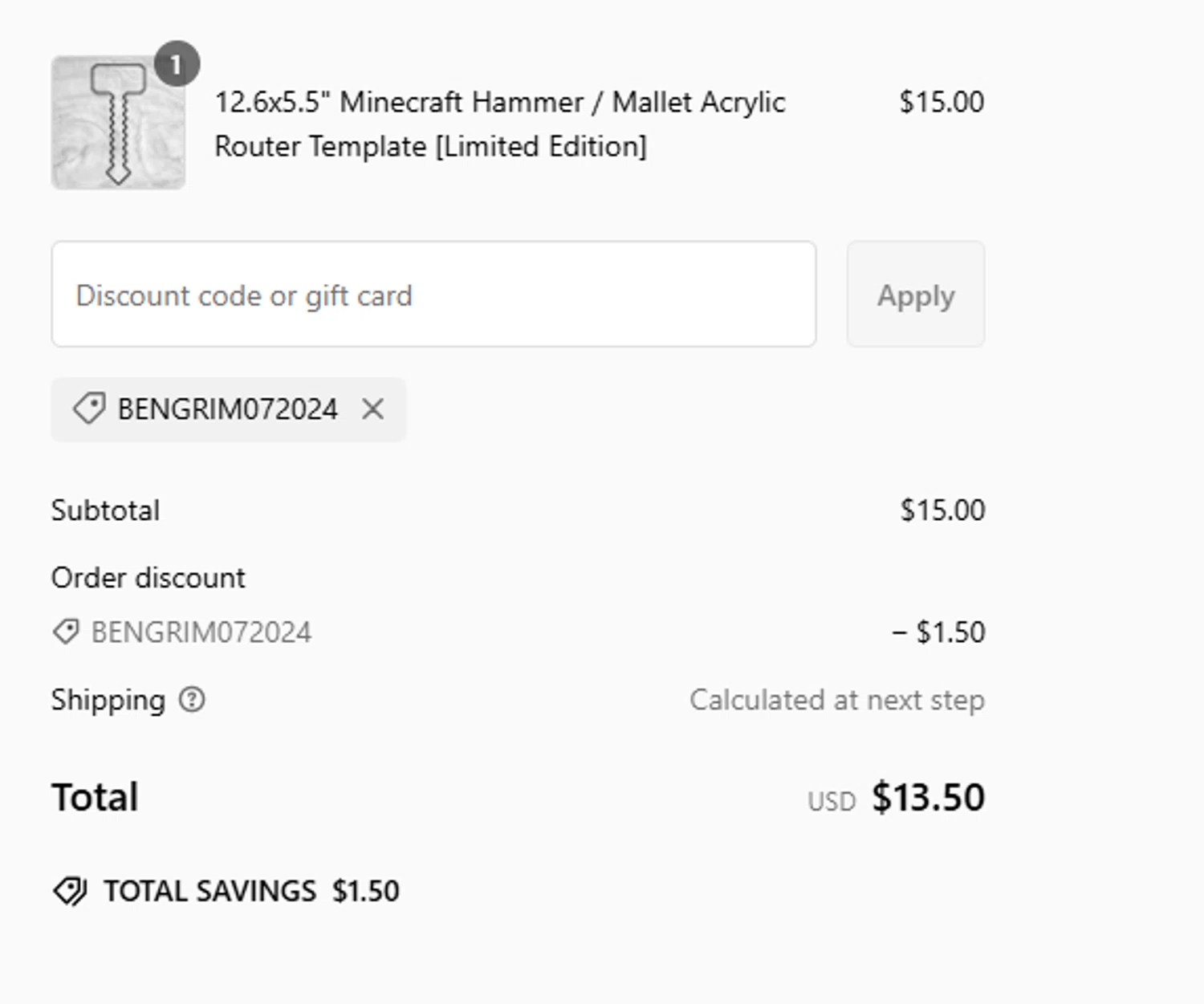 Crafted Elements discount code screenshot showing code BENGRIM072024 applied at Crafted Elements checkout page. Uploaded by SimplyCodes community member RewardCurator5232 on Feb 23, 2025