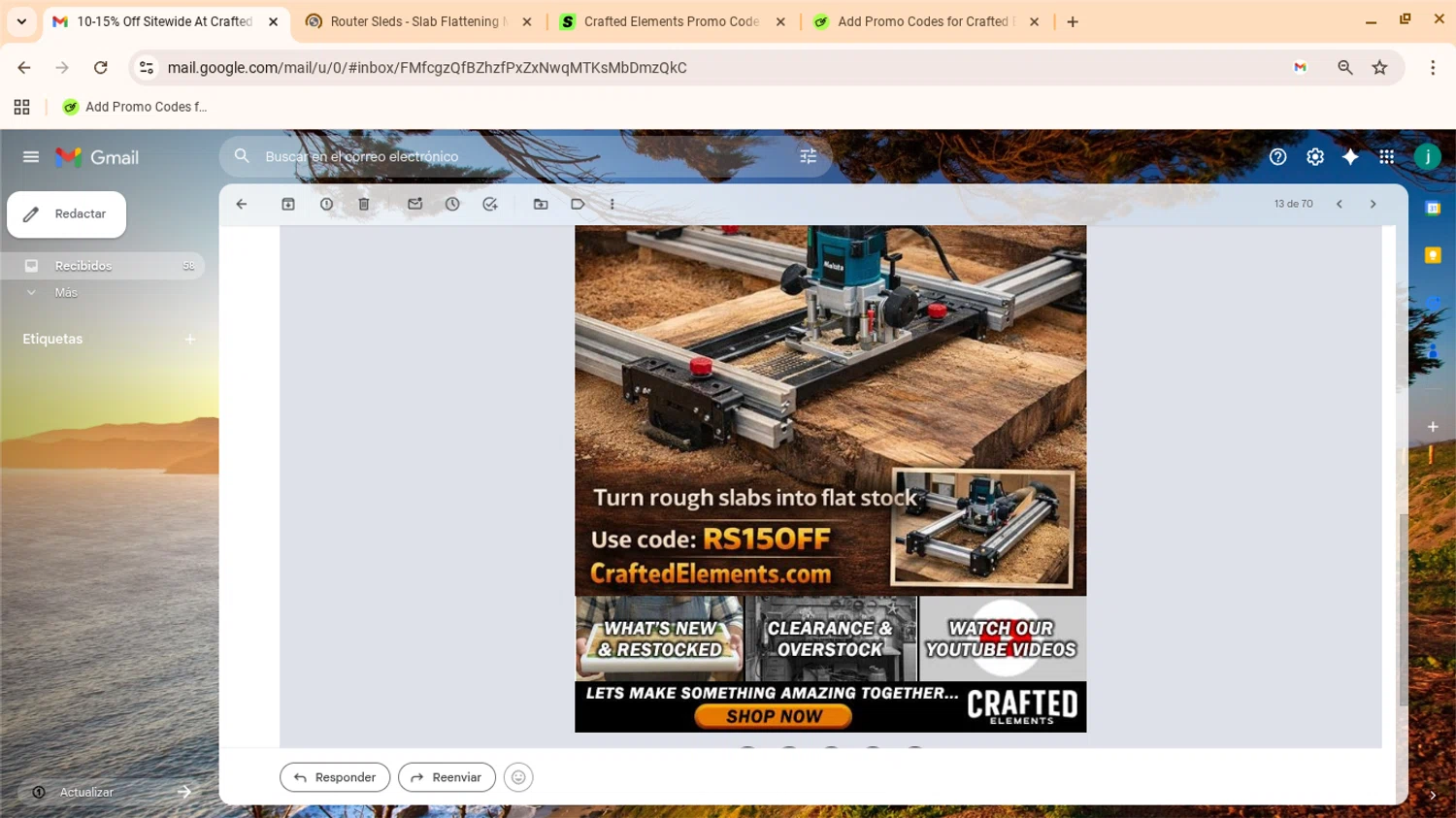 Crafted Elements discount code screenshot showing code rs15off applied at Crafted Elements checkout page. Uploaded by SimplyCodes community member yennifergonzalez on Jan 27, 2026